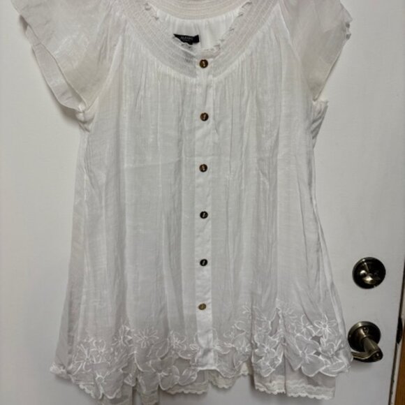 ALFANI WOMAN DELICATE WHITE SHIMMER LACE LINED CAP SLEEVE TUNIC. SZ. 18W - Picture 1 of 4